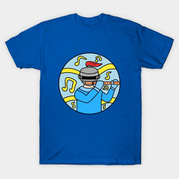 Cute knight playing flute T-Shirt by Andrew Hau